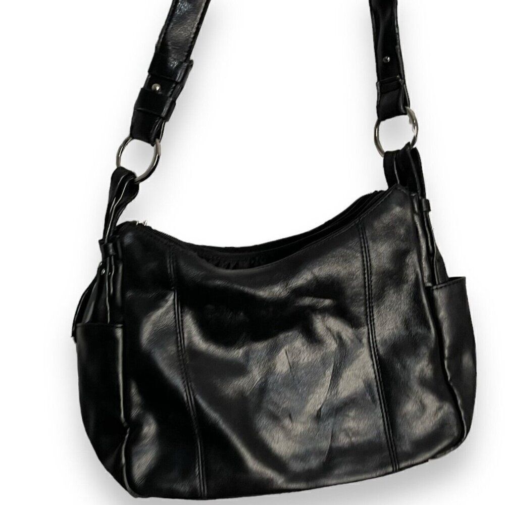 Madison Studio Leather Shoulder Bag Women's Black Pockets Retro Lined Zip